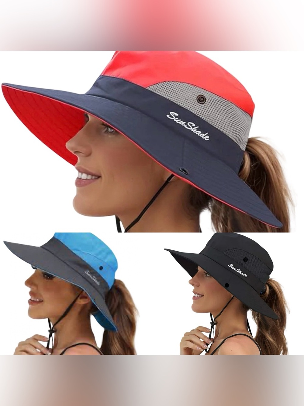 Sun Shade UV Protection Wide Brim Foldable Sun Hat with Ponytail Hole